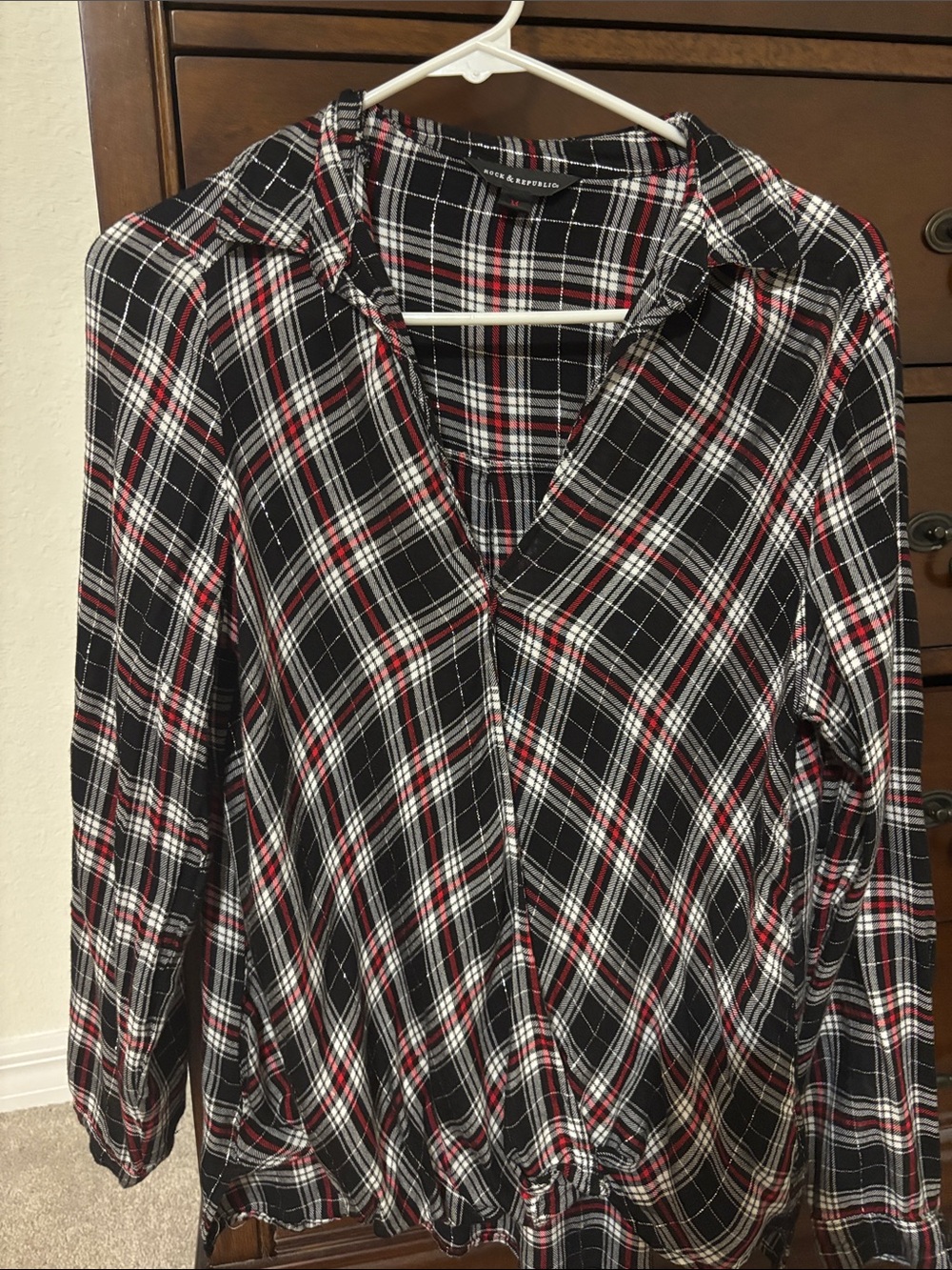Rock & Republic Black, Red & White Plaid Button-Down Shirt